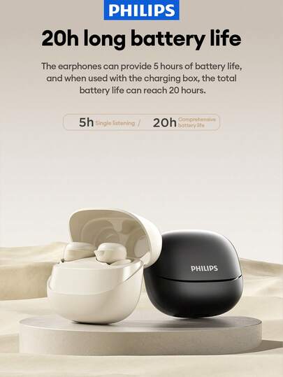 PHILIPS 飞利浦 TAT2320 极简蓝牙耳机，入耳式立体声环绕音效，低延迟，AI智能降噪，高清通话，超长续航，适合运动、办公、睡眠，兼容智能手机和电脑