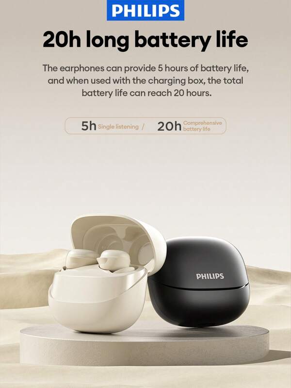 PHILIPS PHILIPS TAT2320 Minimalist Bluetooth Earbuds, In-Ear Stereo Surround Sound, Low Latency, AI Smart Noise Cancellation, High-Definition Calls, Long Battery Life, Suitable For Sports, Office, Sleep, Compatible With Smartphones & Computers