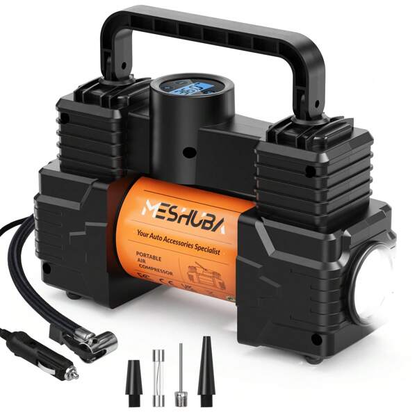 Inflador de neumáticos MESHUBA 12V, compresor de aire portátil de 150PSI para neumáticos de coche con manómetro digital y luz LED, para coche, bicicleta, moto y balón