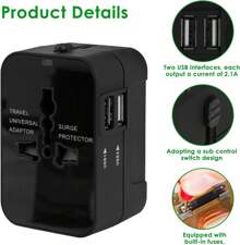 Overseas Conversion Plug, Outlet A/O/BF/C, Overseas Power Plug, Multi-Conversion Plug, 2 USB Ports, Worldwide Compatible, Converter, Charger Type For Overseas Travel, Multi-Adapter, Compatible With Over 200 Countries