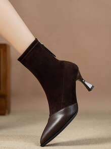 2024 秋冬女士尖头弹力修身踝靴，精致高跟短靴，带毛绒衬里