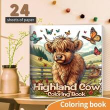 1 pezzo Libro da colorare con mucca delle Highland, 24 disegni monosoggetto, 20x20 cm, carta spessa e liscia, per rilassamento e sollievo dallo stress, regalo ideale per compleanni, feste, rientro a scuola, forniture scolastiche