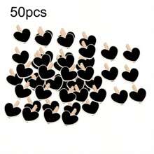 50pcs Hanging Wooden Blackboard Message Clips, Price Tags, Heart Shaped, For DIY Crafts, Weddings, Events, Retail Stores, Strong Sturdy Construction, School Supplies,Back To School