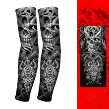 2pcs Sun Protection Sleeve Covers For Men, Thin Tattoo Arm Sleeves, Sun-Shading Sleeve, Cool Cycling Sleeves For Summer Fake Tattoo Arm Warmers Autumn Outfits Halloween Costumes Black Arm Sleeve Gifts For Men