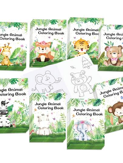 8pcs Jungle Animal Theme Baby Party Graffiti Coloring Books, 1st Birthday Party Jungle Animal Theme DIY Hand-Drawn Graffiti Books, Jungle Animal Mini Coloring Books DIY Art Painting Set, Mini Activity Pages, Suitable As Birthday Gifts, Party Favors, Baby Shower Gifts