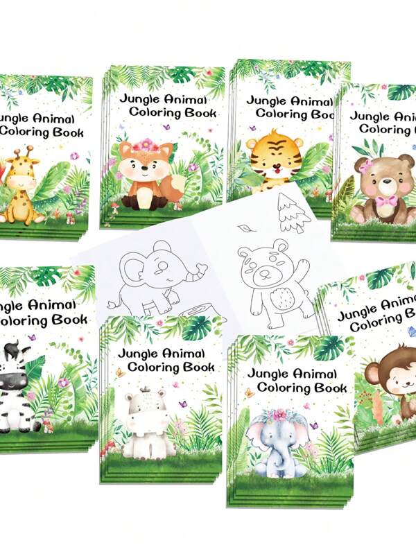 8 piezas Libro de colorear con tema de animales de la selva para fiesta de baby shower, Libro de colorear con tema de animales de la selva para fiesta de 1er cumpleaños, Libros de colorear en miniatura con tema de animales de la selva para manualidades y dibujo, Páginas de actividades en miniatura, Adecuado para regalos de cumpleaños, recuerdos de fiesta, regalos de baby shower