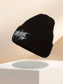 1pc/2pcs Casual Gothic Men's Scar Embroidered Knitted Brimless Face Enhancing Small Knitted Hat, Women's Fashionable Street Skiing Hat, Warm And Versatile Cold Hat, Loose Hat