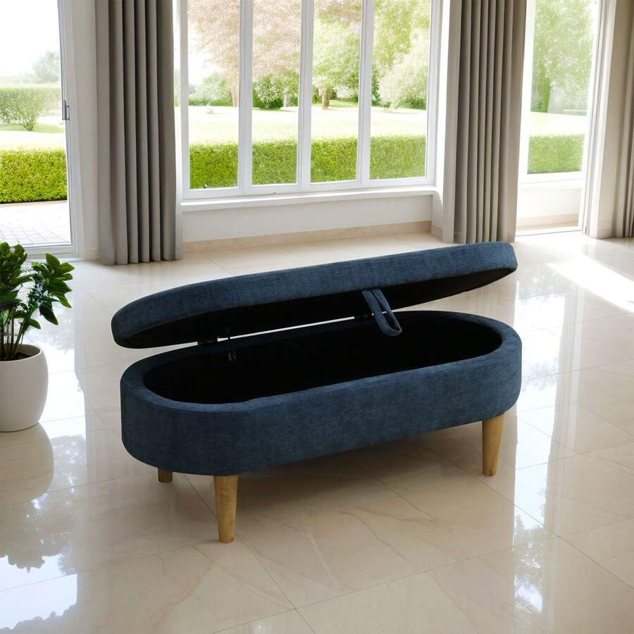 Blue Fur Cloth Living Room Ottoman - Blue - View 1