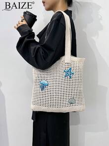 ENBEI 新款女式花朵复古假日风格手工编织肩带钩针大容量手提包女士针织镂空钩针大容量手提包，假日风格，适合婚礼、大学、生日、度假必备，完美搭配海滩配饰女士 - 彩色 - 查看 2