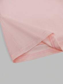 HESSEN 2pcs/Set Plus Size Women Casual Fashion Simple Basic Versatile Solid Color Letter Print Graphic Sweatsuit, Round Neck Short Sleeve T-Shirt With Drawstring Pocket Shorts Two Pieces Set, Back To School Outfit, Women Teachers Uniform, Jogging Suit, Valentine's Day, New Year Holiday Clothing - Pink - View 6