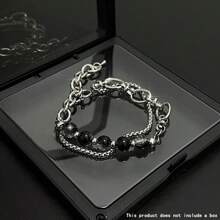 1 Stück Armband aus Titan-Stahl mit Doppelschicht Krakelee-Perlen, Unisex Street Hip Hop Stil Schmuckzubehör