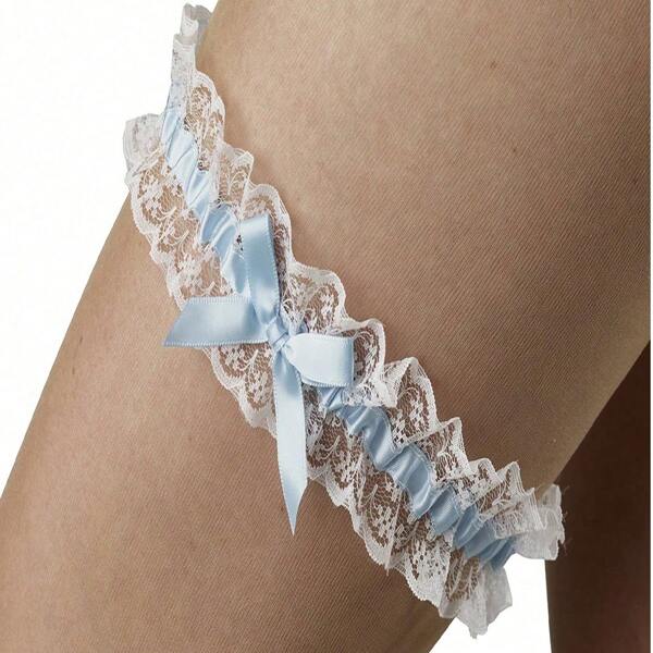1pc Blue Bow Leg Garter, Sexy Lace Bridal Wedding Garter With Bow And Elastic Band, Cute Bridal Wedding Accessory, Leg Decoration For Bride