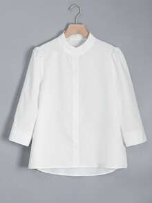 Women's New Fashionable Small Stand Collar Solid Color Elegant Shirt, Spring/Summer - White - View 2