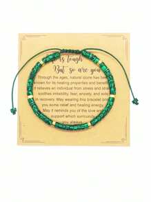 1pc Handmade Braided Malachite Beaded Bracelet, Adjustable Natural Stone Jewelry, Boho Style Design, Suitable For Daily Wear, Unisex Gift