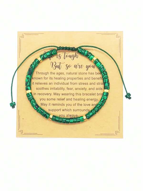 1 pieza Pulsera trenzada de cuentas de malaquita hecha a mano, joyería de piedra natural ajustable, diseño de estilo bohemio, apropiado para uso diario, regalo unisex