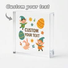 1pc Acrylic Ornaments Custom Happy Easter Acrylic Plaque, Personalized Clear Easter Decoration Block With Text, Easter Eggs Design, Spring Holiday Table Decor Gift