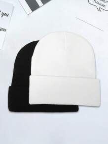 1pc/2pcs Casual Gothic Men's Scar Embroidered Knitted Brimless Face Enhancing Small Knitted Hat, Women's Fashionable Street Skiing Hat, Warm And Versatile Cold Hat, Loose Hat