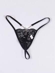 Quần lót dây chữ G gợi cảm ren đen trang trí ngọc trai cho nam - màu đen - Xem 3