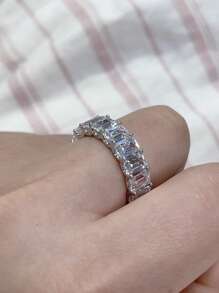 XUJIA 1pc All-Around With Emerald Cut Infinite Elements Cubic Zirconia 6x4mm Full Eternity Band For Women 925 Sterling Silver CZ Gorgeous Anniversary Wedding Band Women Jewelry Gift Engagement Bridal Jewelry