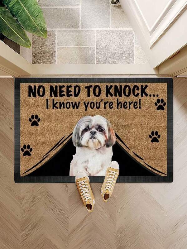 1 قطعة سجادة باب بنمط الكلب شيه تزو، سجادة أرضية من البوليستر قابلة للغسيل بنمط مضحك لغرفة المعيشة والباحة والمطبخ والحمام والشرفة وغرفة الغسيل وباب غرفة النوم، ديكور منزلي داخلي وخارجي