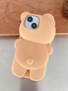 3D Silikon süßer brauner Bär Handyhülle, geeignet für 16/15 Pro Max/ 14 Pro/13, stoßfeste Schutzhülle