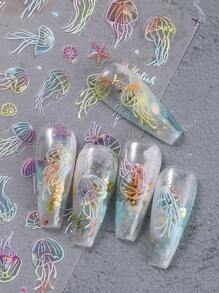 2pcs Ocean Jellyfish Nail Decals, Ocean Animals Summer Nail Art Pattern, Cute Kawaii Nail Art Decoration, Self-Adhesive Stickers, DIY Nail Supplies, Manicure Accessories Tools For Salon