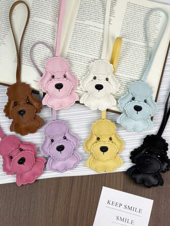 Plain Leather Teddy Dog Shaped Pendant Bag Charm, Versatile Cute Puppy PU Key Chain Accessory Gift