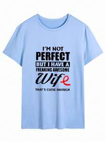 Men's Slogan Printed Round Neck Short Sleeve Casual T-Shirt, Summer