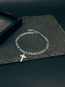 1pc Minimalist Hollow Cross Pendant Stainless Steel Chain Bracelet, Gift For Men Daily Wear