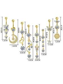 8pcs/Set Butterfly Style Multi-Element Pendant Necklaces Stainless Steel Belly Button Rings, European & American Style Suitable For Daily Wear And Summer Gift For Ladies - Multicolor - View 2