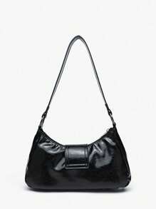 Y2K 复古柔软做旧皮革摩托车包，带铆钉、带扣、褶皱云朵装饰，单肩包/腋下包，适合工作、通勤、约会、派对