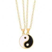 2pcs/Set Fashionable Yin-Yang Tai Chi Bagua Black And White Splicing Couple Necklace, Suitable For Daily Wear Or As A Gift, High-Quality And Inexpensive Gift