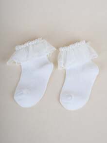 3 Pairs Children Lace Trim Socks, Minimalist Breathable Mesh Princess Dance Socks - Multicolor - View 6