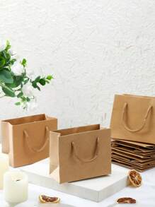 10Pcs-Khaki Kraft Paper Bags With Handles, Khaki Gift Bags, Solid Color Gift Bag, Mini Portable Small Shopping Bags For Boutique, Wedding Party Favor Bags, BabyShower, Birthday Party, Gift Bags, Bridesmaids Bags, Mother's Day Graduation
