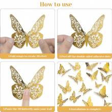 12 pièces/set Autocollants de papillon 3D creux, pour la décoration de la maison et des cadeaux. Autocollants muraux pour la décoration de la chambre et de la maison, autocollants personnalisés
