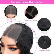 Perruques Bob sans colle, cheveux humains pré-épilés, ondulés, à porter et à emporter, sans colle, prédécoupées, fermeture en dentelle 4x4, nouvelles perruques améliorées sans colle pour femmes, cheveux humains, ligne de cheveux naturelle, 12 pouces