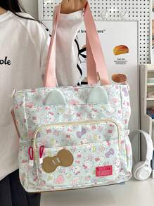 Sanrio Borsa a tracolla stampata coreana, leggera, impermeabile, con una sola spalla, alta capacità, con simpatico motivo KT cat, borsa versatile per cosmetici e forniture scolastiche, per il ritorno a scuola