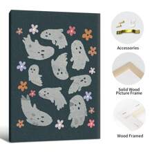 Cute Ghost Print Fall Decor Ghost Wall Arts Ghost Painting Halloween Posters Print Spooky Wall Art Black And White, Optional Frame Home Decor Halloween Decor Room Decor