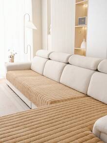 1pc Veet Washable Non-Slip L-Shaped Sofa Cover, Fits 3-Seater Sofa, Quilted Design, Magnetic Closure, Pet-Friendly Protection - Gray Velvet Sofa Cover - Coffee Brown - View 6