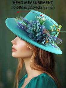 1pc Women's Fashion Wide Brim Hat Lake Blue Multicolor Floral Green Leaf Embroidery Elegant Sun Hat High Quality Straw Hat Wedding Holiday Mother's Day Gift Beach Sun Protection Straw Hat