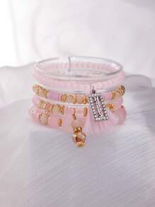 4pcs/Set Bohemian Elegant Sparkling Tassel Beaded Elastic Bracelet Set, Suitable For Women's Daily Wear, Birthday Party, Vacation, Gift