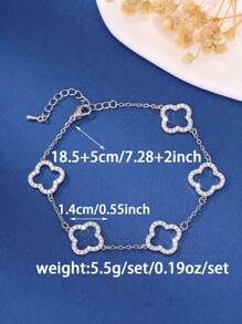 1pc Lucky 18K Gold Plated Hollow Clover Bracelets For Women Golden-Tone Cubic Zirconia Paved Stainless Steel Chains Copper Band Bangle For Party And Daily Wear