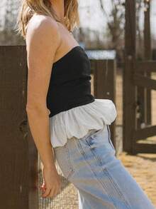 Women's SleevelessBubble Hem Tube Tops Strapless Bandeau Tops Party Shirts Blouse Summer Going Out Party Tops