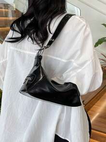 2025新款时尚女士手提包，独特设计单肩包，休闲百搭简约时尚腋下包，舒适PU材质，纯色，拉链开合，可调节肩带，宽敞，时尚春夏枕头包