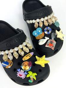 16pcs Oceanic Elements Shoe Charms, Colorful Decoration For Lightweight Croslite Material Clogs, Casual Personalized Style - Yellow - View 3