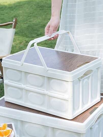 קופסת אחסון חיצונית אחת, קופסה מתקפלת רב תכליתית לקמפינג, ארגונית לתא מטען לרכב עם ידית, מיכל אחסון בגדים, קופסת תא מטען לרכב מתקפלת, אחסון צעצועים מפלסטיק