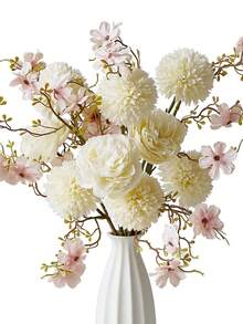 1 件人造花假蒲公英和牡丹花束丝绸樱花牡丹花枝花瓶插花适合秋季家居婚礼新娘装饰餐桌中心装饰，秋季装饰，秋季 - 白色 - 查看 3