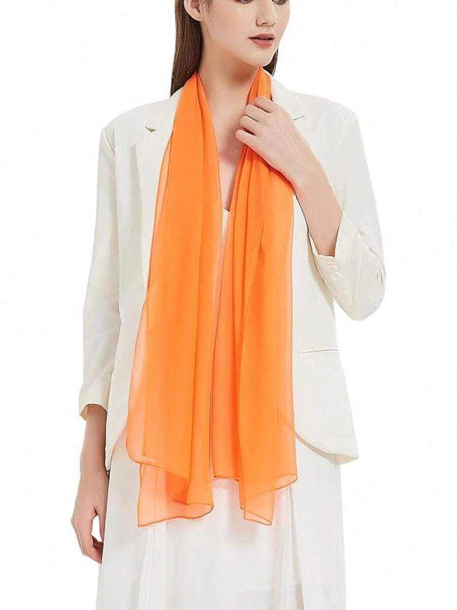2025PANTONIGHT Long Chiffon Sheer Scarf For Womens - 064 Plain Orange - View 1