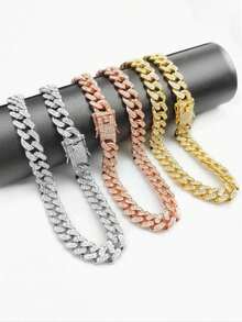 Un collar de aleación con diamantes completos de estilo cubano punk de hip-hop, adecuado para uso diario, viajes urbanos y otras ocasiones, también es un pequeño regalo sorprendente y exquisito - Un collar cubano - Ver 2