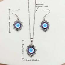 3pcs Stainless Steel Demon Eye Pendant Necklace And Earrings Set